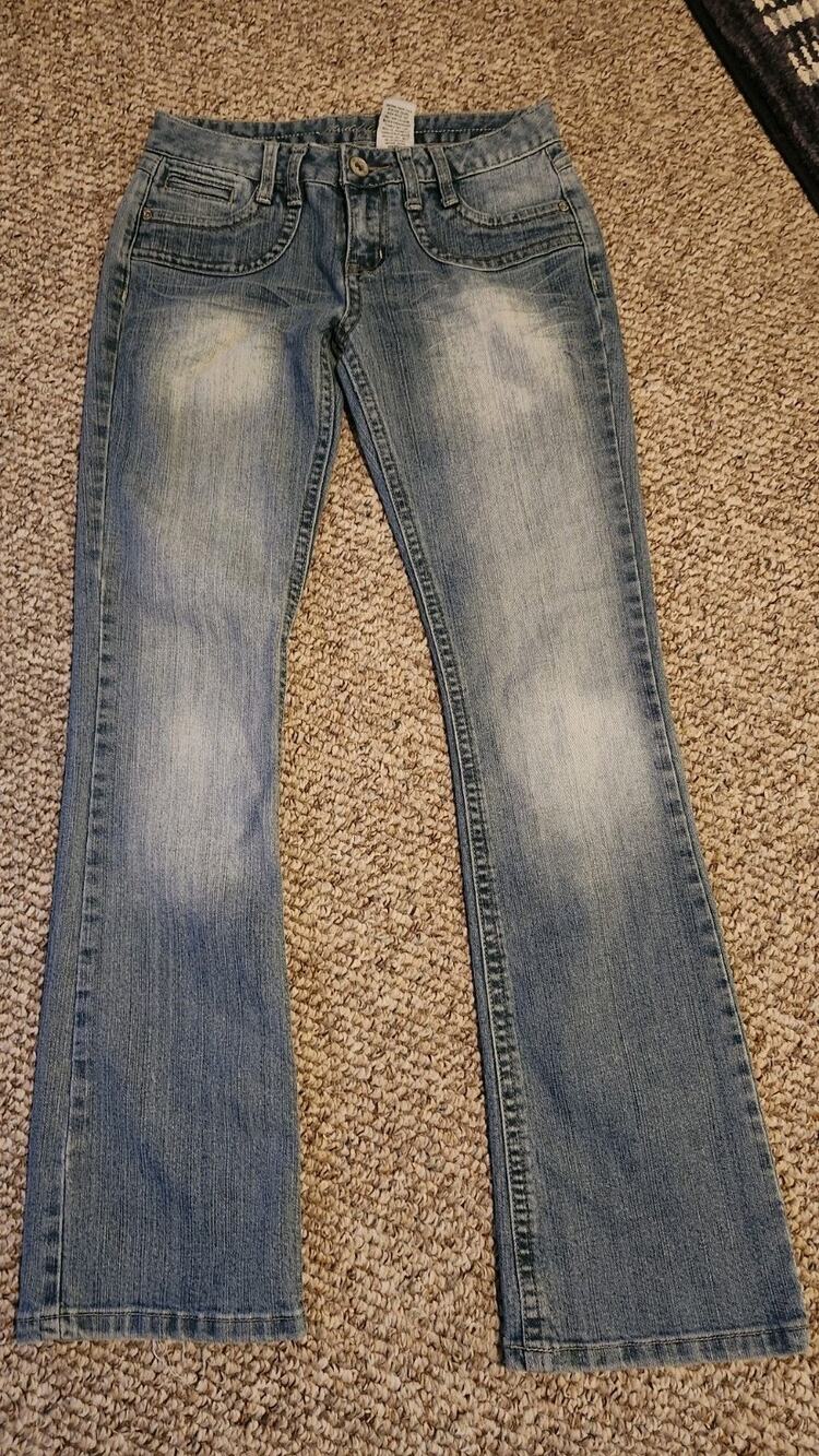 Vtg Y2K Mudd Jeans Size 1 Flared Denim Stretch Mid Wash Low Rise Faded 90s #765